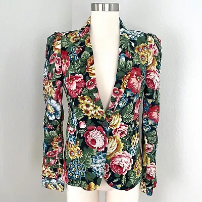 Zara Womens Small Floral Puff Shoulder Blazer One Button Jacket • $39.99