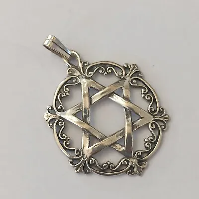 Silver Star Of David Pendant Vintage Sterling 925 Filigree Large Men Women Gift • $39.20