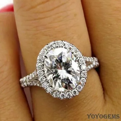 Moissanite Split Shank Engagement Ring Solid 14K White Gold Oval Cut 2.50 Carat • $231.34