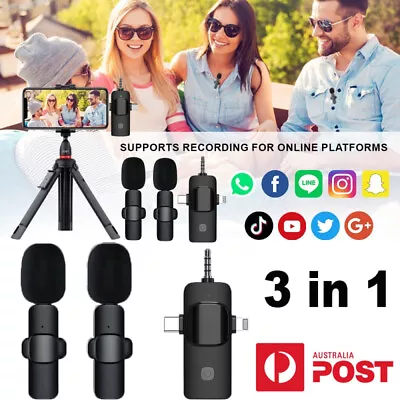 3 In 1 Dual Wireless Lavalier Lapel Microphone For Android Iphone Camera Live AU • $25.59