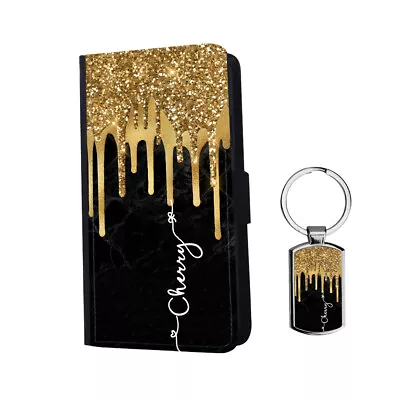 PERSONALISED Name Glitter Effect Flip Leather Wallet Phone Case Cover + Keyring • $19.79