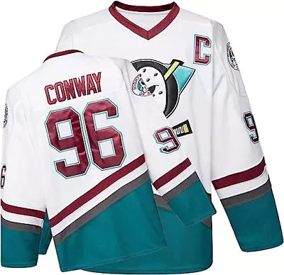 Mighty Ducks Charlie Conway #96 Banks #99 Hockey Jersey White Top Sewn US Seller • $39