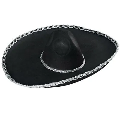 Adult Mens Womens Mexican Costume Sombrero Hat Black W Silver Trim Party Dress • $27.45
