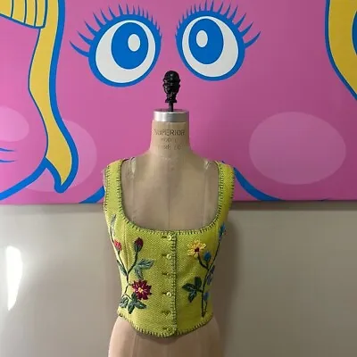 Moschino Green Jute Embroidered Flower Vest • $590.75