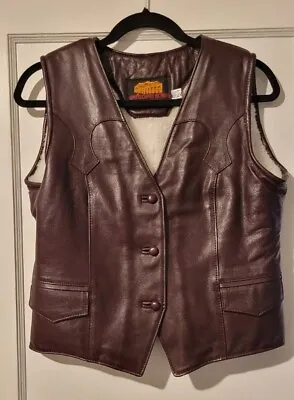 Vintage Leather  Vest Leather Sherpa Lined Brown Fits Like XS • $41
