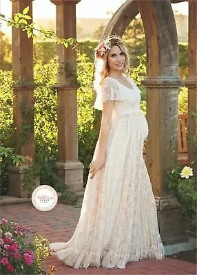 Women Maternity Pregnant Ruffles Lace Maxi Dress Photography Props Long Gown • $31.93
