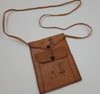 Vintage Machu Picchu Hand Painted Tooled Leather Mini Side Bag Vtg Rare Native • $45.99