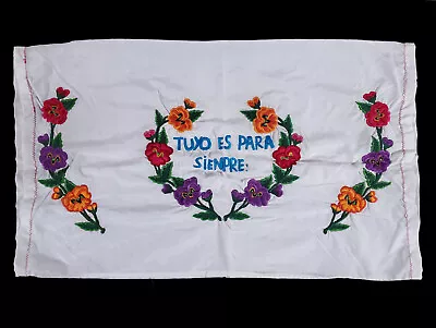 Mexican Embroidered Pillow Case Wedding Gift Love Spanish Text Flowers Folk Art • $0.99