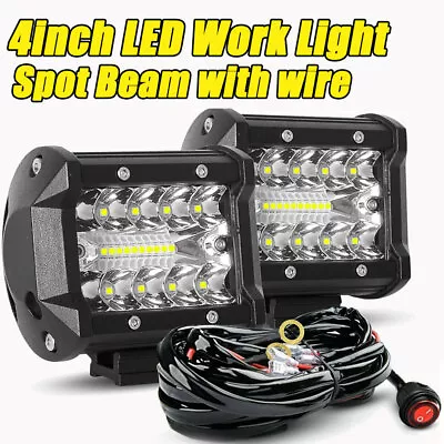 $25.99 • Buy 4  LED Work Light Bar Pods Flood Spot Combo Fog Driving Kit ATV Offroad + Wiring