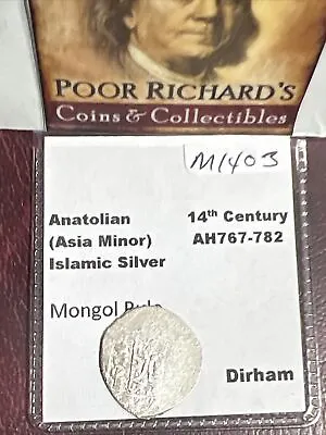 Anatolian 1366-1380 Islamic Silver Dirham “Mongols Rule” Medieval Coin M1403 • $19.95