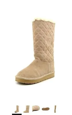 Michael Kors Sandy Quilted Pieced Tall Boots Khaki Suede Fur SherpaSize  6 • $122.32