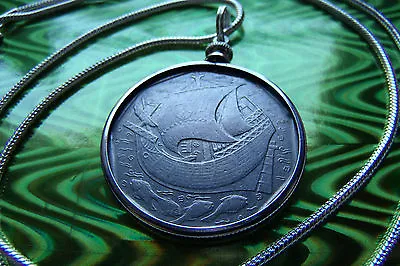 $74.59 • Buy Portuguese Galleon Ship Coin Pendant On A 24  White Gold Filled Snake Chain