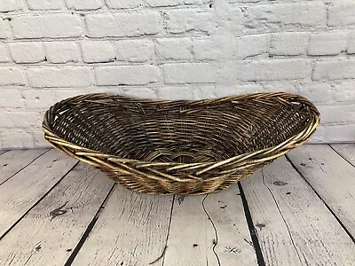 Med Oval Vtg Wicker Basket 21  X 9  X 5  Stained French Laundry Granny Cottage • $57.90