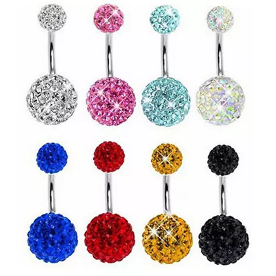 New Surgical Steel Belly Button Ring Crystal Ball Navel Body Piercing Jewelry ☆ • $1.73