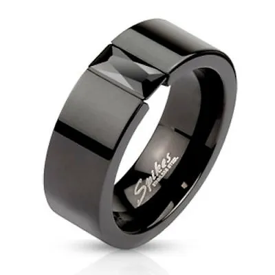 Black CZ Tension Set Black IP Stainless Steel Comfort Fit Band • $8.99