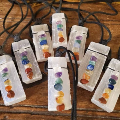 $5.49 • Buy Selenite & Chakra Beaded Necklace Reiki Healing Charge Gemstone Pendant