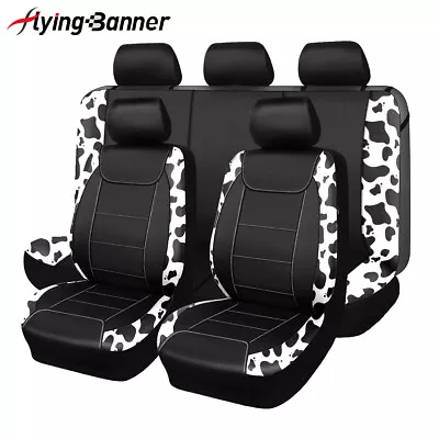 Flying Banner Cow Car Seat Covers Set Universal Black Car Accessories Cushioned • $62.99