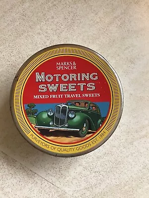 Collectors Marks & Spencer EMPTY Round Metal  Motoring Mixed Fruit Sweets Tin • £1.99