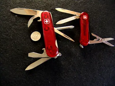 Wenger Trailblazer--&- Evo 81--translucent Ruby Red-swiss Army Knives-lot Of 2 • $44.99