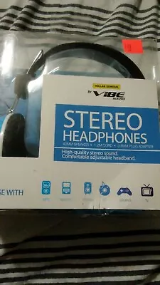 New Vibe Stereo Headphones 40mm Speaker 1.2M Cord 3.5MM Plug Adapter NIB • $5