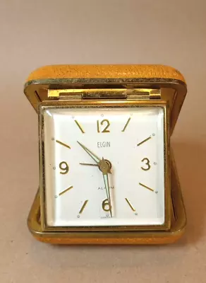 Elgin Travel Alarm Clock Wind Up Tan Tested Working • $14.95