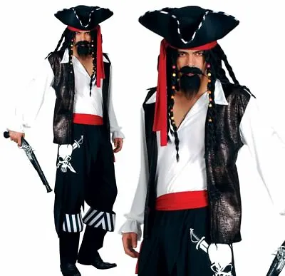 Adult HIGH SEAS BUCCANEER Pirate Caribbean Jack Sparrow Mens Fancy Dress Costume • £12.95