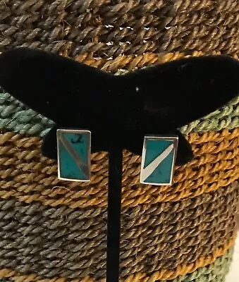 VTG Native American Sterling Silver Inlaid Turquoise Pierced Earrings • $48