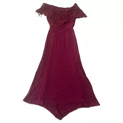 Women’s Size M Sleeveless Fit And Flare Maroon Colour Lace Shoulder Long Dress • £9.99