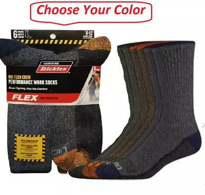 6 Pack Genuine Dickies Mens Dritech Crew Socks Moisture Control Black Size 6-12 • $15.99