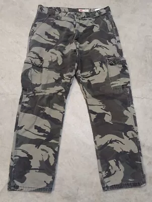 Wrangler Cargo Pants Mens 36x31 Green Camo Fleece Lined Relaxed Fit Army Hunting • $14.99