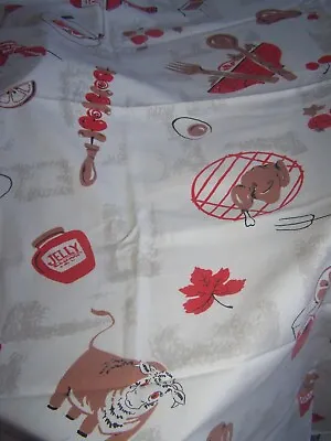 VINTAGE TABLECLOTH ~ Retro 50's? - COOKOUT  BBQ  FOOD • $74.95