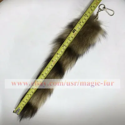 35cm 13.7  Natural American Raccoon Tail Real Tail Keychain Cosplay Tassel Charm • $8.50