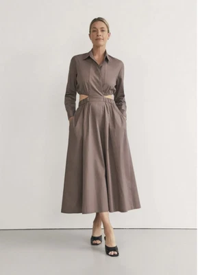 Viktoria & Woods 0 Cut Out Calligraphy Shirt Dress 6-8 Brown Taupe $490 Like New • $119