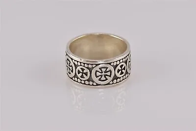 Sterling Silver 10mm Carved Maltese Cross Band Ring 925 Sz: 10 • $47.50