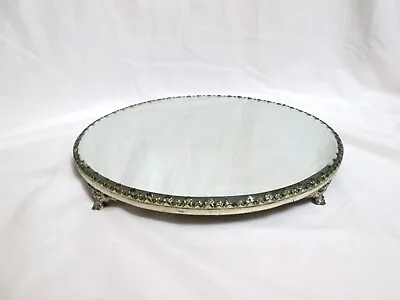 Antique Victorian 13.75  Inch Mirrored Round Footed Plateau Vanity Cake Tray • $149.99