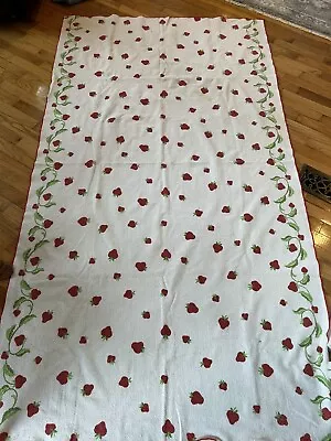 Vintage Printed Tablecloth Terry Cloth Fruit Strawberries MCM Cutter • $26.98