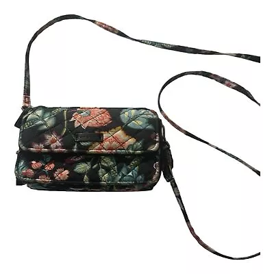 Vera Bradley Crossbody Purse Bag Black Floral Snap Close Inside Pockets Travel • $14.40