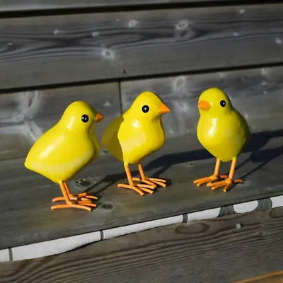 Metal Chicks Set Of 3 Birds 11cm Home & Garden Decoration Gift Ornament Chicken • £18.99