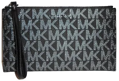 MICHAEL KORS Black Monogram Zip Clutch Case Purse Wristlet NWT • $50