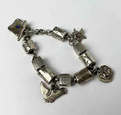 90s ORGANIC Design Silver Plated Pewter [ DANON ] Chain Charm Bracelet BIRD STAR • £33.16