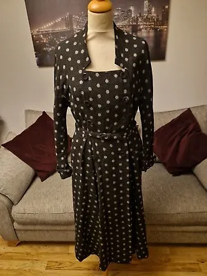 £5 • Buy Dress, Hand Made, Charcoal Polka Dot Midi, Button Front, Belted