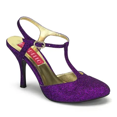 Bordello VIOLETTE-12G Purple Glitter D'Orsay Shoes UK4 IN-STOCK • £21.25