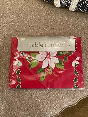 New Vintage Martha Stewart Woodland Holiday Poinsettia 14x70 Table Runner • $14