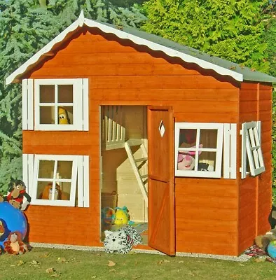 8x6 CHILDRENS WOODEN PLAYHOUSE KIDS WOOD WENDY GARDEN WINDOW DEN BALCONY LADDER  • £1029.94