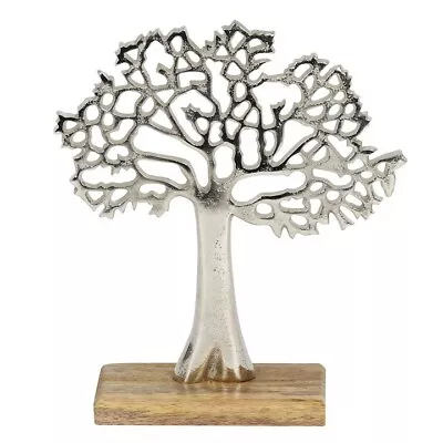 Silver Metal Tree Of Life Ornament Figure Decoration Wooden Base Pagan Mythology • £14.99