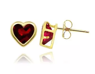 14K Solid Gold CZ Heart Shaped Bezel Birthstone Stud Push Back Earrings • $44.65