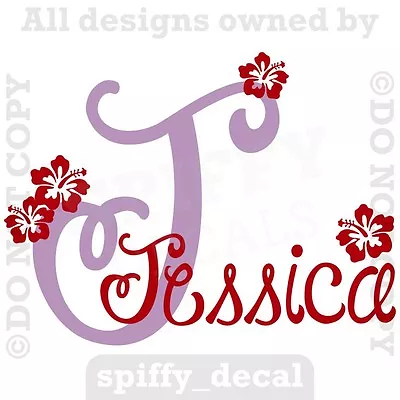 Personalized Monogram Name Hibiscus Vinyl Wall Decal Decor Quote Nursery Child • $14.04