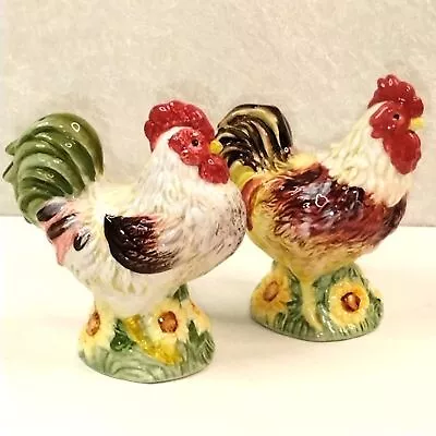 Vintage Ceramic SALT & PEPPERS SHAKERS Rooster & Hen Set Of 2 Farmhouse Animals • $11.95