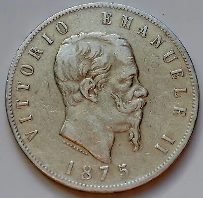 Italy 5 Lire 1875 Vittorio Emanuele II Silver Coin • $58.95