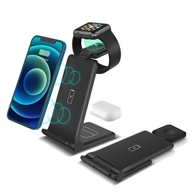 Wireless Charger Dock Charging Station 3in1 For Apple Watch IPhone 14 13 12 XS X • £18.99